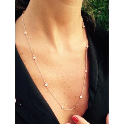 45cm 85cm 102cm long choker sweater chain OL LADY modern jewelry AAA 3mm bezel cz 925 sterling silver link chain necklace