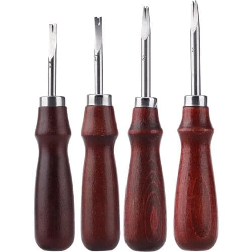 Trimmer Cutting Skiver Tool Edge Leather Beveler Wooden Handle For DIY (1.5mm 1.2mm 1.0mm 0.8mm) 4 Pcs 1.5+1.2+1.0+0.8 Mm Craft