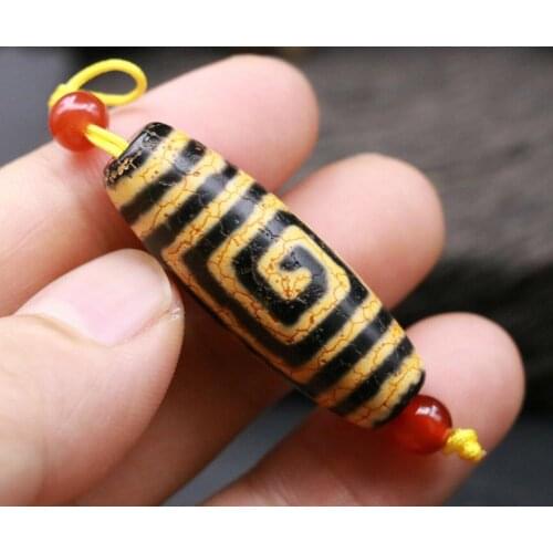 Royal Tibetan Old Vertically vein ENDLESS Love Happiness Totem dZi Bead Pedant A Amulet Talisman Treasure