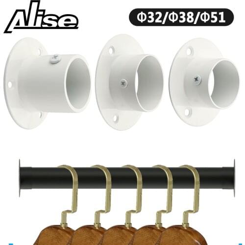 2pcs/lot Stainless steel pipe bracket 32-51mm Dia Tube support Flange Seat for Wardrobe Hanging Rail Rod Pole Socket End Holder