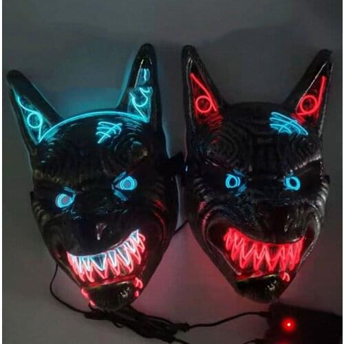 Cool Halloween Horror Mask LED Wolf Head Luminous Mask Creative Anonymous Mask Halloween Party Masquerade Supplies