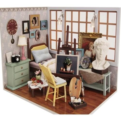 DIY Doll House Miniature Wooden Simple Apartment Assembling Handmade House Childrens Toy Valentines Day Birthday Gift P242