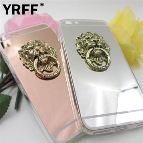 YRFF 3D Lion Head Metal Ring Holder Stand Phone Cases For iPhone 7 for iphone 7 plus 6s 6 plus 5 5s se Mirror Back Cover Case