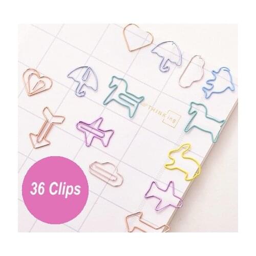 36 Clips Cute Paper Clips Decorative Mini Clips Shaped Metal Clips For Office Paper Organizer