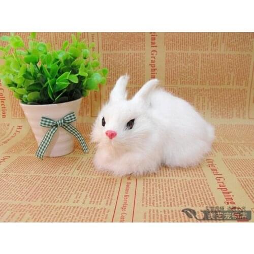 Simulation small white rabbit 14x9x10cm toy model polyethylene&furs rabbit model home decoration props ,model gift d060