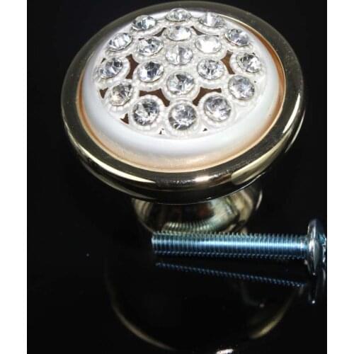 Fashion deluxe gold color furniture decoration knobs Glass diamond drawer kitchen cabinet handles crystal dresser cupboard pulls