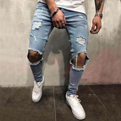 Fashion Mens Hole Jeans Black/Blue/Grey Hiphop Jeans