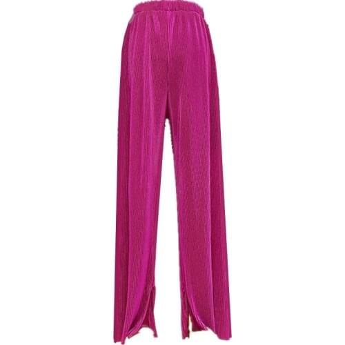 Fashiaon Split Trousers Women High Waist Ice silk Pleated Pants Korean streetwear sexy Black red Elegant Pants big size 7XL 8XL