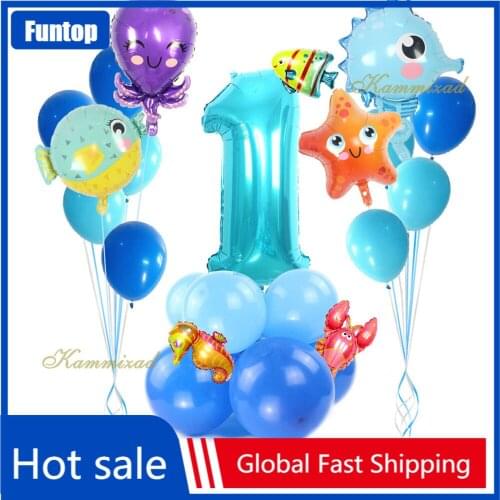 New Ocean world Theme Party Supplies Under The Sea animal Dark Blue balloons Octopus seahorse Birthday Party Decorations