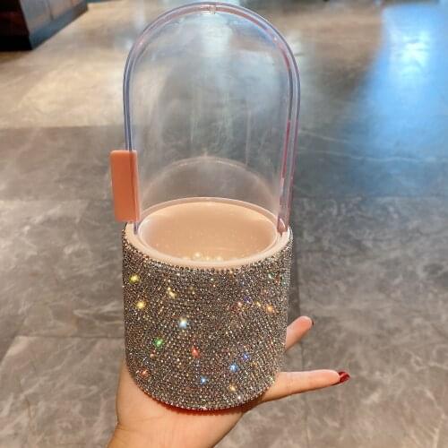 Make Up Brushes Organizer Sparkling Rhinestone Table Acrylic Organizer Cosmetic Containers Storage Box with Pearl Pen Holder