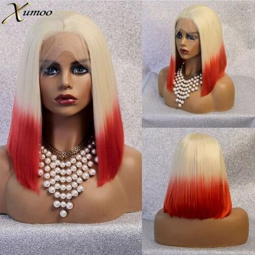 XUMOO Blonde Synthetic Lace Front Wig Heat Resistant Ombre Red Short Bob Cut Wig Cosplay Daily Party Wig For Black Women