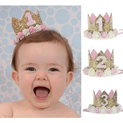 Baby Girl Headband For 1 2 3 Years Birthday Party Decor Cap Crown Princess Headband Elastic Haarband Baby Clothes Hair Accessory
