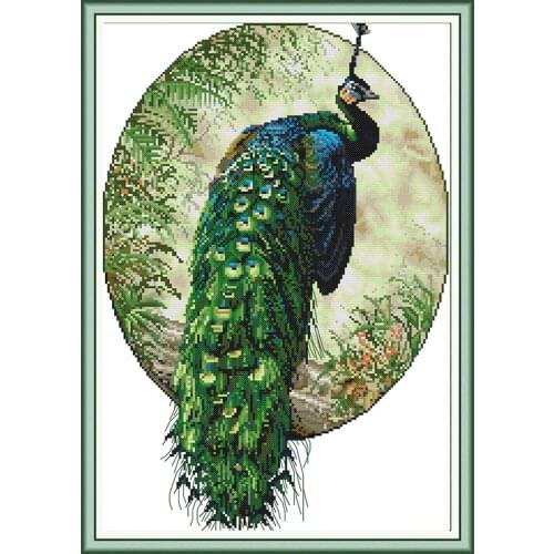 Joy Sunday Peacock Cotton Thread Painting 11&14CT DMS Cross Stitch Animal Pattern Embroidery Kit DIY Needle and Thread Kit