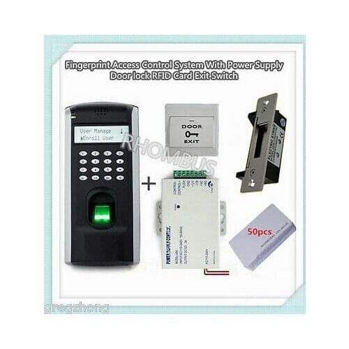 Fingerprint access control system with power supply door lock exit button/U