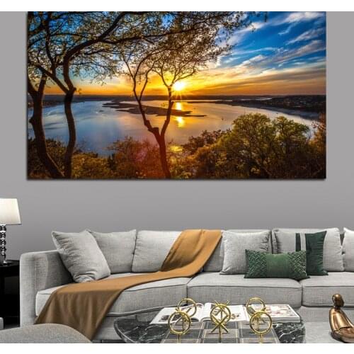 Modern Sunset Tree Sky Natural Landscape Canvas Painting Posters and Print Cuadro Wall Art for Living Room Home Decor (No Frame)