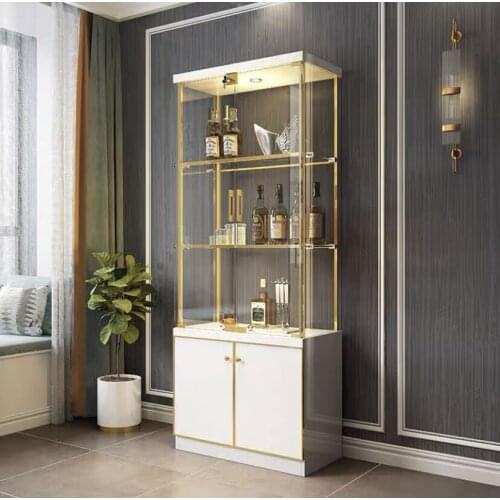 XH001 Manufacturing Factory Modern Light Luxury Stainless Steel Galvanized Tempered Glass Wine Cabinet Good Quality