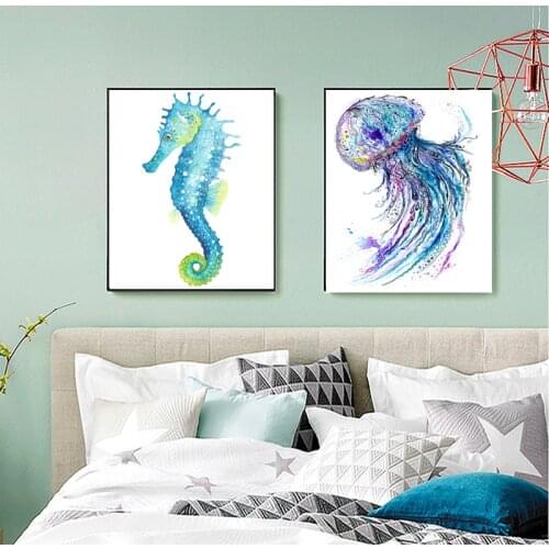 WANGART Hippocampus Animal Postt Picture Wall Art Painting Nordic Living Room Octopus Canvas Poster Print Modern Home Decor