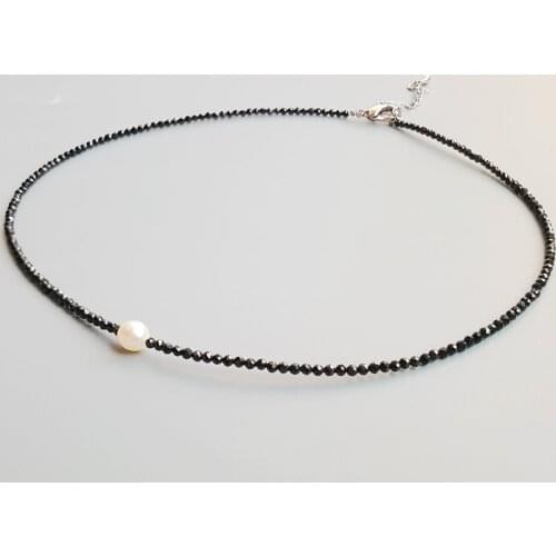 Lii Ji Real Black Spinels Freshwater Pearl Beads Choker Necklace Popular Jewelry for Women Nice Gift 38+6cm Dropshipping