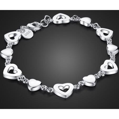 Fashion 100% 925 Sterling Silver Heart Bracelet Woman Bohemia Hand catenary Beautiful Jewelry For Lady Birthday Gift