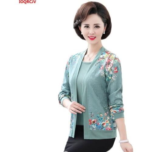 Two Piece Sweater Set Spring Autumn Middle Age Women O Neck Sweater Suits Shirt+Cardigan Female Women Sets Plus Size 5XL W1960