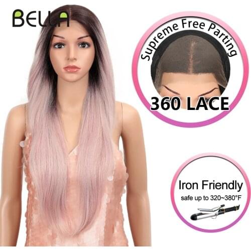 Bella Lace Front Wig Synthetic Wig Pink Hair Straight Lace Frontal 28 Inch Heat Resistant Fiber Free Part Wigs For Black Women