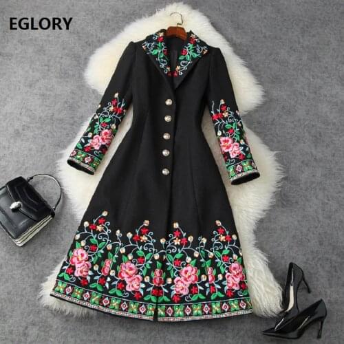 Casacos Feminino 2020 Autumn Winter Outerwear Coat Women Lurex Embroidery Flower Patterns Single Breasted Casual Wool Blend Coat