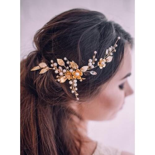Gold hair accessories-Gold Bridal hair vine-Wedding hair accessories- Gold Bridal headpiece-Flower hair vine-Wedding hair vine