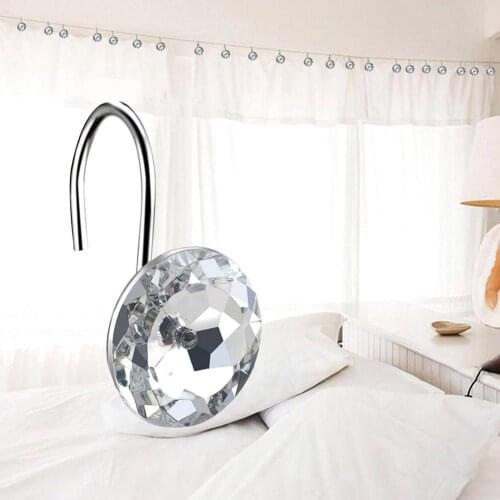 New 12Pcs Acrylic Round Bling Rhinestone Shower Curtain Hooks Bathroom Supplies Round Rhinestone Easy Install Bathroom Supplies