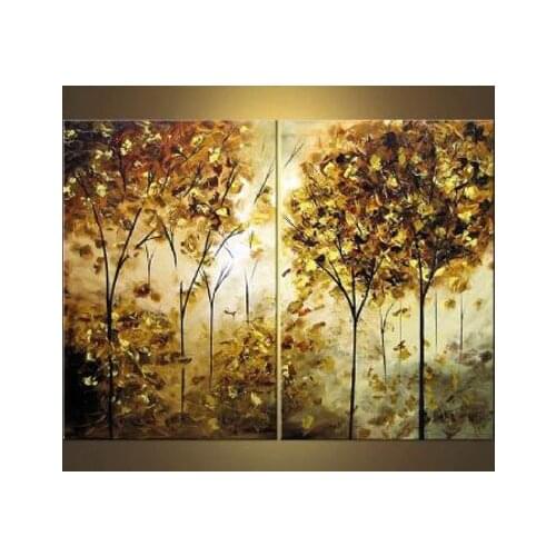 2pcs Hand Painted Canvas Painting-Golden-Modern Canvas Art Wall Decor-Landscape Oil Painting Wall Art