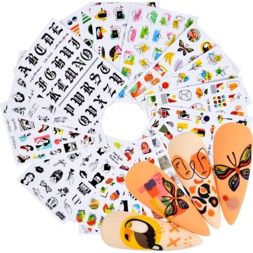 2021 New Abstract Geometry Nail Decal And Sticker Flower Leaf Face Animal Simple Summer DIY Slider For Nail Art