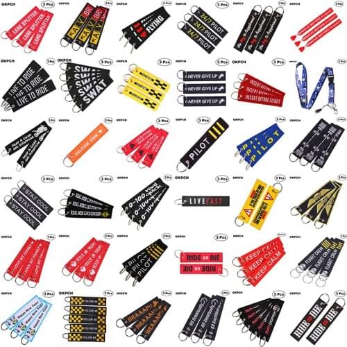 3PCS a Lot Car Keychains Berloques Red Embroidery Highlight Key Fobs Chains Jewelry Aviation Gifts Chaveiro Masculino