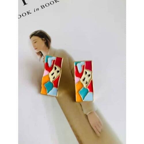 Abstract Enamel Original Design Silver Pin earrings female personality screw earrings clip