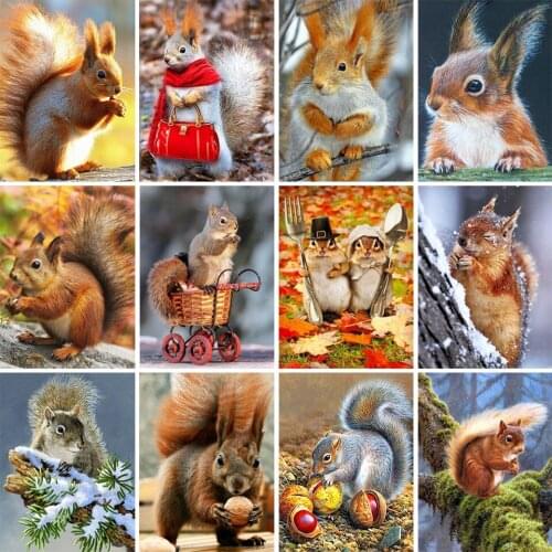 5D DIY Diamond Painting Animal Squirrel Art Cross Stitch Kit Rhinestone Picture Full Diamond Embroidery Mosaic Decoration Gift