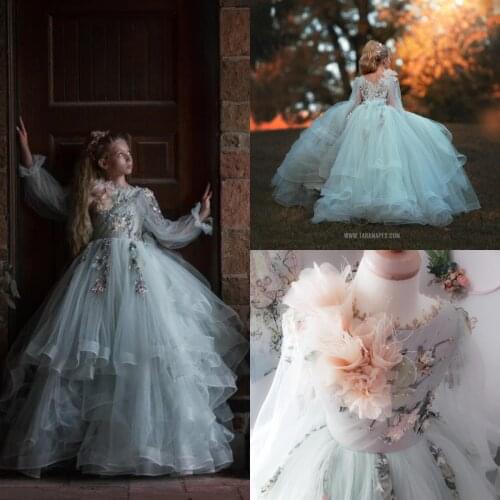 2021 Flower Girl Dresses Long Sleeve Beaded Ball Gown Little Girl Pageant Dresses Wedding Dresses