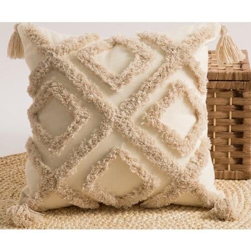 Beige Boho Cushion Cover Morroccan Style Pillowcase With Tassels Home Decor Handmade Woven Pillow Cover For Sofa Living Room