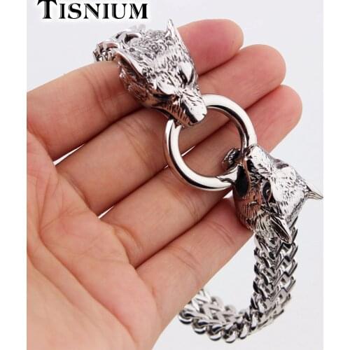 Wolf Head Bracelet For Men Stainless Steel Double Weave Texture High Polished Animal Design Element Jewelry Accessory 12mm
