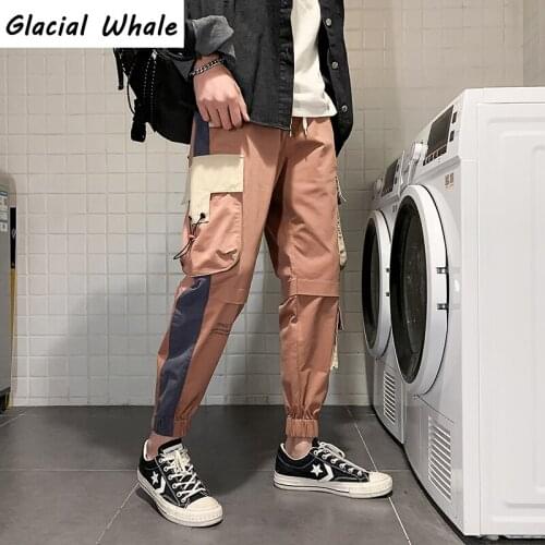 GlacialWhale Side Pockets Mens Cargo Pants Men 2021 Red Vintage Casual Japanese Streetwear Sweatpants Trousers Joggers Men