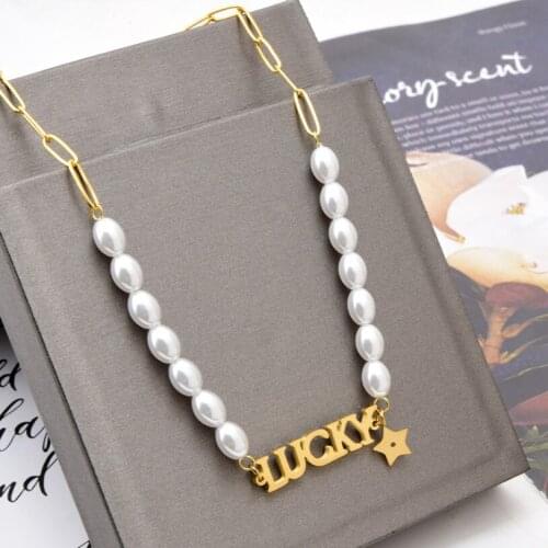 316L Stainless Steel New Fashion Fine Jewelry Pearl Beaded Lucky Star Charms Thick Chain Choker Necklaces Pendants For Women
