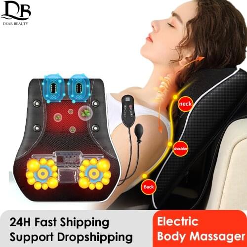 Electric Massage Cushion Shiatsu Head Neck Cervical Traction Body Massager Car Back Pillow with Heating Vibrating Massage Device
