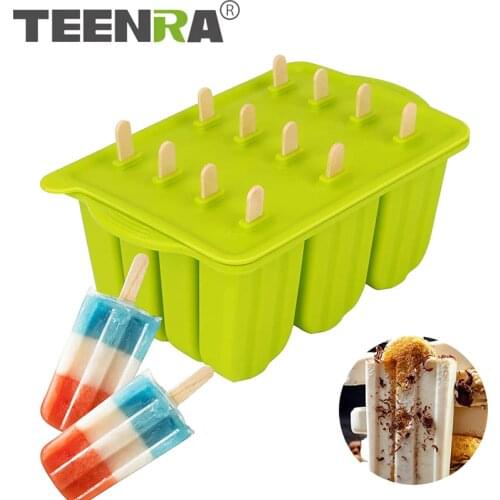 TEENRA 12 Cavities Silicone Popsicle Mold Homemade Ice Popsicle Maker DIY Dessert Ice Cream Mold Fruit Juice Ice Pop Maker Mould