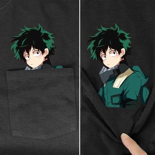 My Hero Academia Cotton T-Shirt Fashion Brand Summer Pocket Izuku Midoriya Printed T-Shirt Hip Hop Casual Tops Funny Cotton Tees