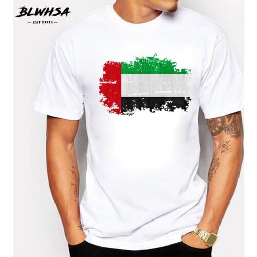 BLWHSA Hipster Nnostalgic style United Arab Emirates Printed T-Shirt For Men Boy Novelty Mens Short Sleeve Tops Tees