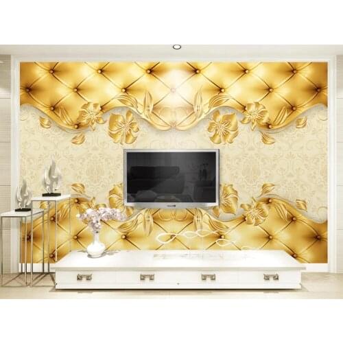Customized 3D mural wallpaper 3D modern simple golden European pattern soft package TV background wall decoration painting
