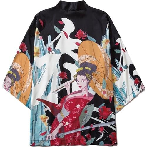 New 2020 Loose Fashion White Samurai Harajuku Japanese Kimono Style Women Men Tops Shirts Asian Clothes Summer Beach Cardigan