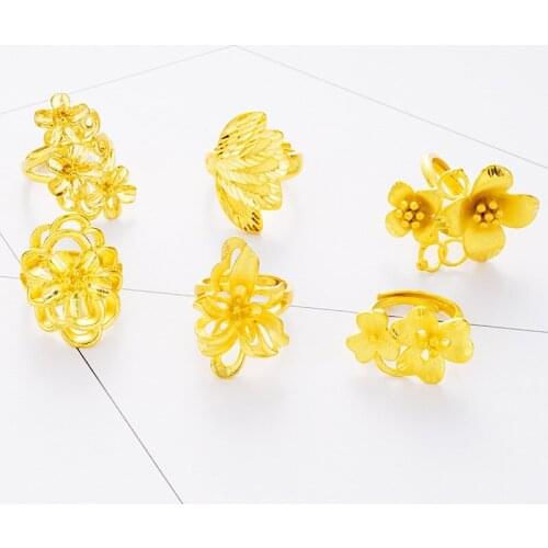 Round Hollow Flower Cross 24K Gold Rings for Women Twist Leaves Moon Finger Rings 2020 Vintage Female mothers Jewelry Gifts