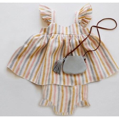 2Pcs Summer Toddler Baby Girls Clothes Sets Sleeveless Striped Cotton Linen Newborn Girl Clothing Baby Dress + Shorts Outfit Set