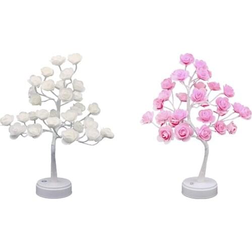 Rose Tree Lamp USB Battery Powered Rose Night Light Desktop Rose Flower Tree Light For Wedding Home Bedroom