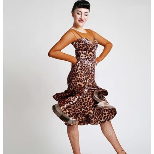 Leopard latin dance costumes for women latino dress dance latin rumba dance dresses fringe dance costumes women latin dress
