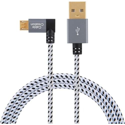 Left Angle Micro USB 2.0 Braided Cable,90 Degree Vertical Left USB 2.0 A Male to Micro USB Male with Aluminium Case,Space Gray
