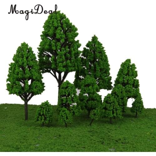 MagiDeal 12Pcs Poplar Plastic Trees Model Light Green Leaves Railroad Railway Scene Scenery Landscape for Park Street Layout
